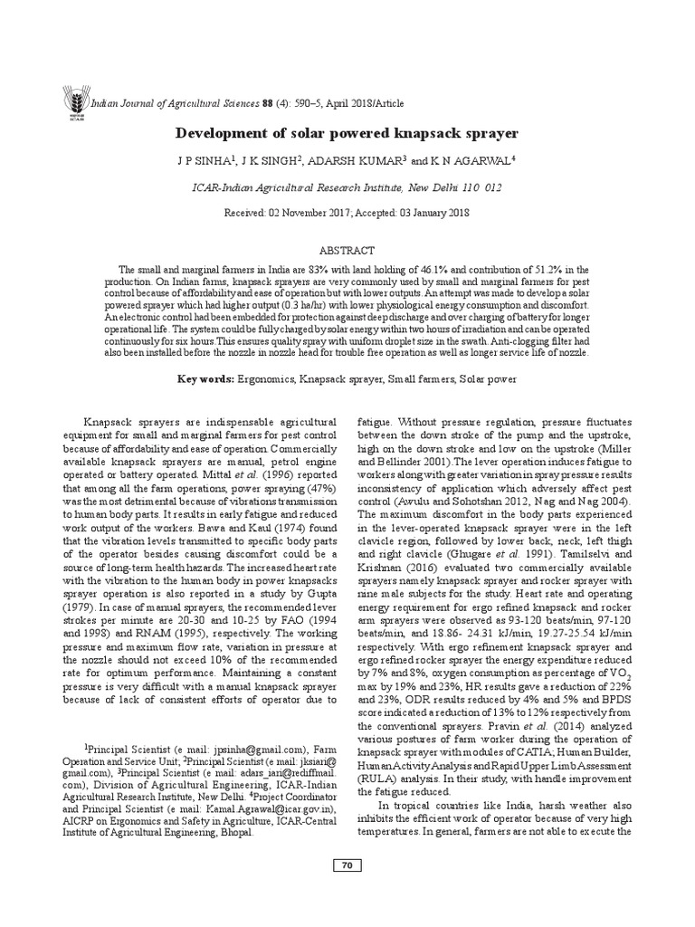 Solar Pesticide Sprayer Pdf Pesticide Agriculture