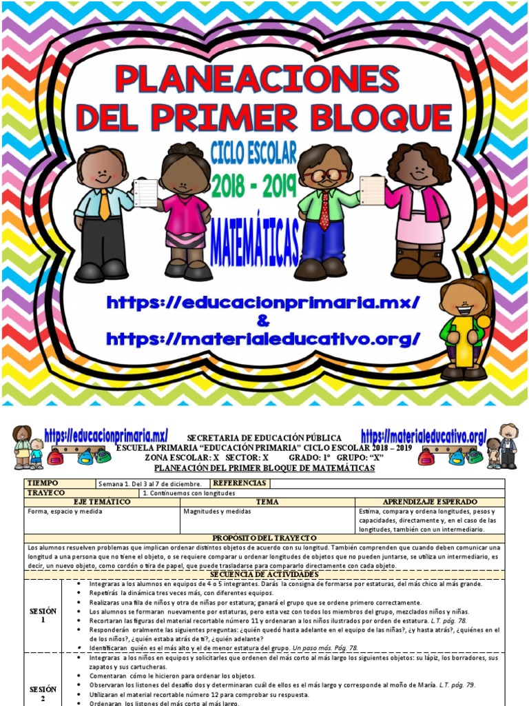 Planeación Matemáticas 1° Grado 2018-2019 | PDF | Educación primaria ...