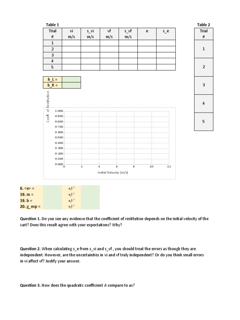 Coefficient of Restitution Analysis | PDF | Statistics | Scientific Method