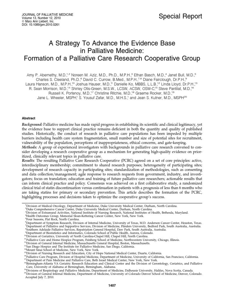 A Strategy To Advance The Evidence Base in Palliative Medicine ...
