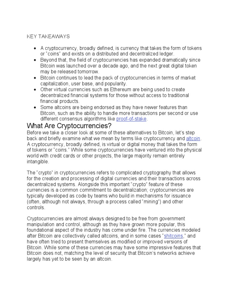 What Are Cryptocurrencies?: Key Takeaways | PDF | Cryptocurrency | Bitcoin
