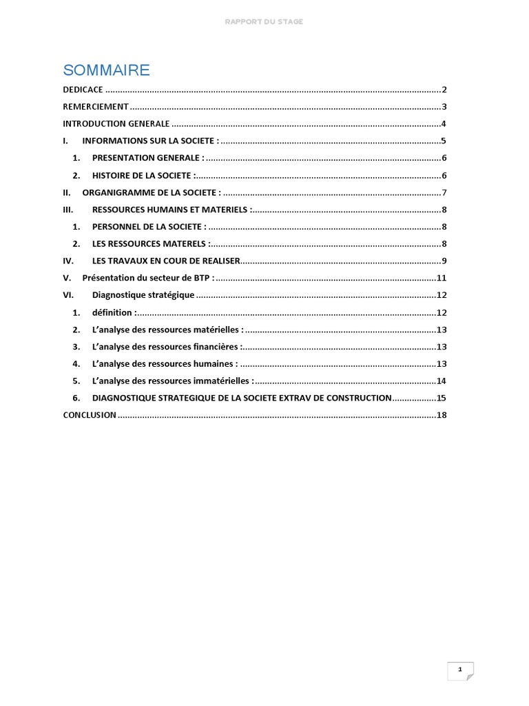 Rapport de stage en BTP chez Extrav | PDF | Sociétés | Bâtiment ...