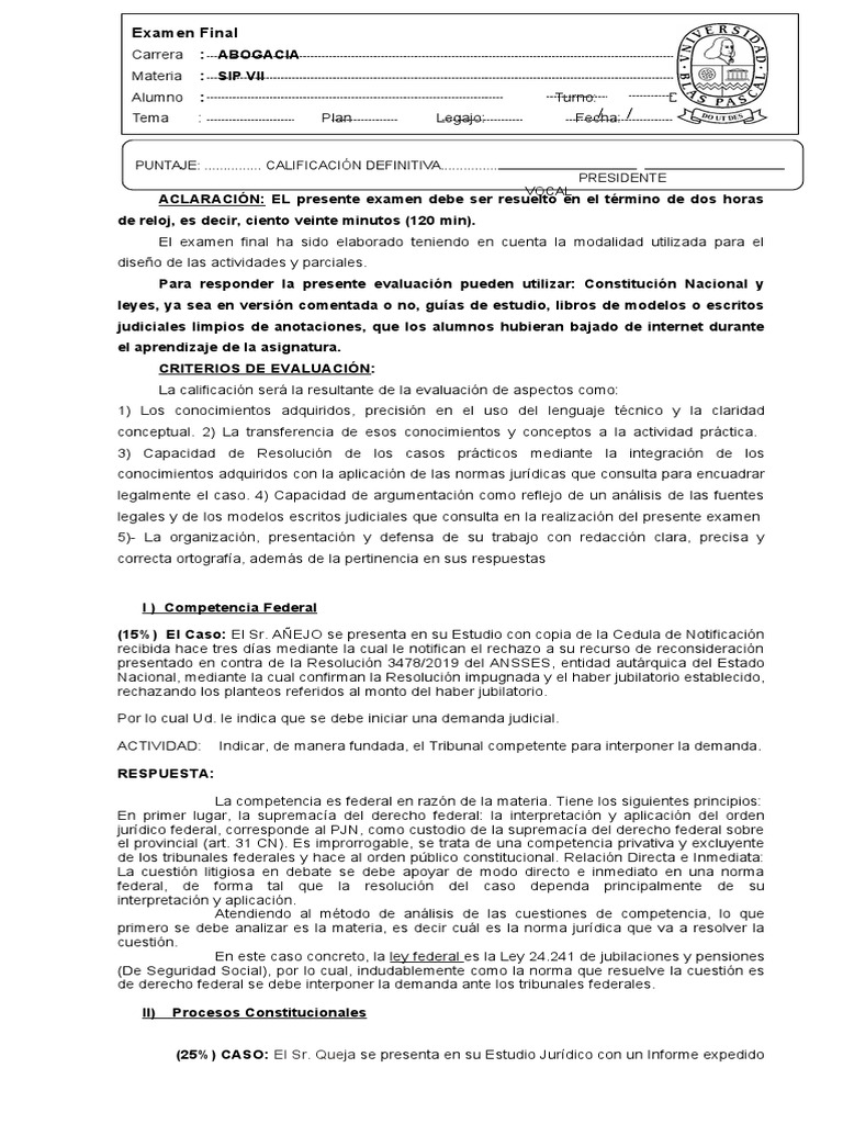 Examen Final de Derecho Constitucional | PDF | Habeas corpus | Prueba ...