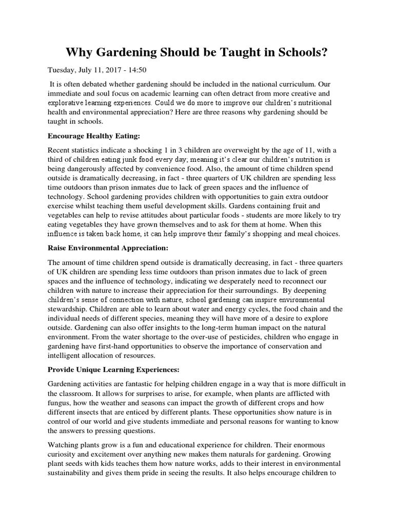 Why Gardening Should Be Taught in Schools? Encourage Healthy Eating