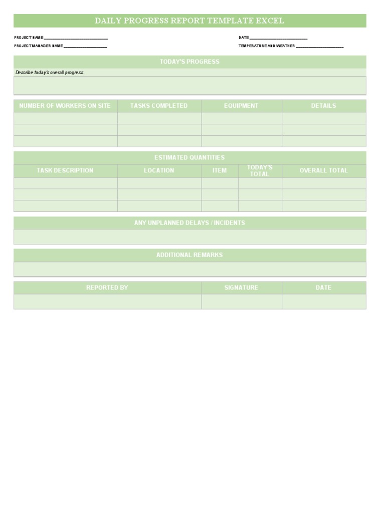 Daily Progress Report Template Excel | PDF