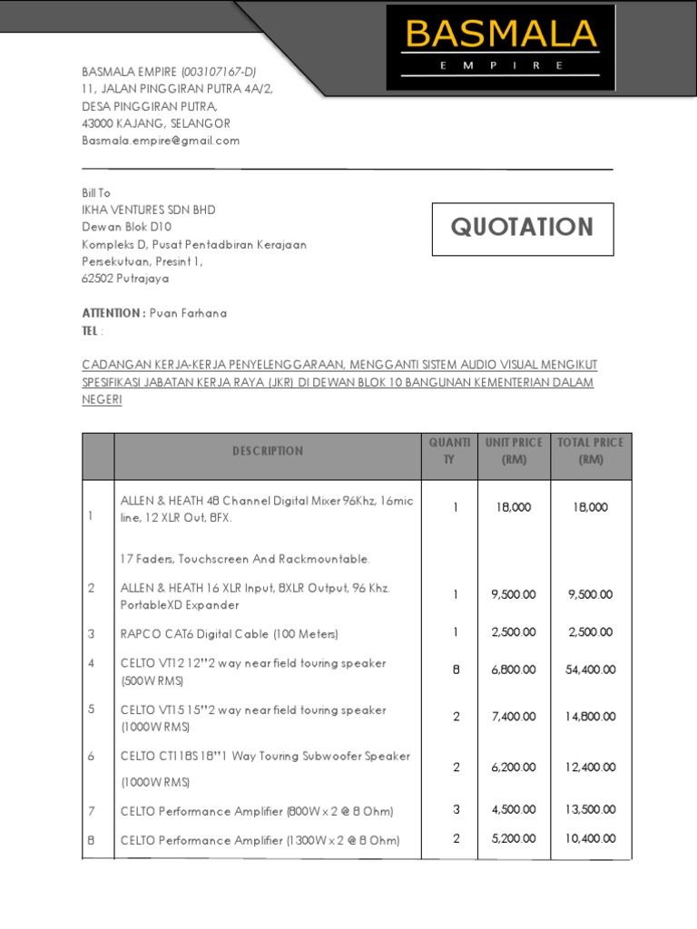 Audio Visual System Quotation | PDF | Audio Engineering | Sound ...