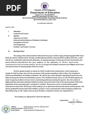 PTA MEETING MINUTES
