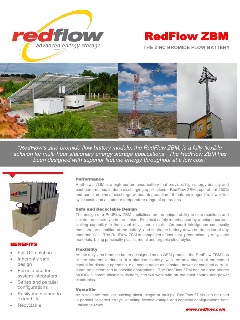 Redflow ZBM The Zinc Bromide Flow Battery PDF Energy Conversion