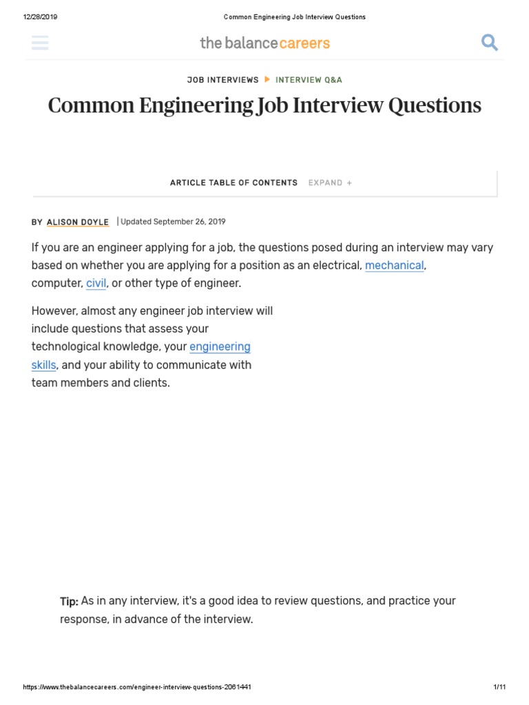 Common Engineering Job Interview Questions PDF Job Interview Interview