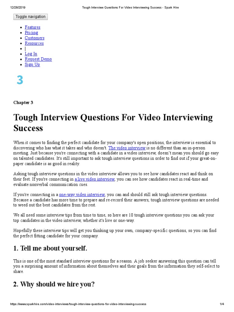 Tough Interview Questions For Video Interviewing Success - Spark Hire ...