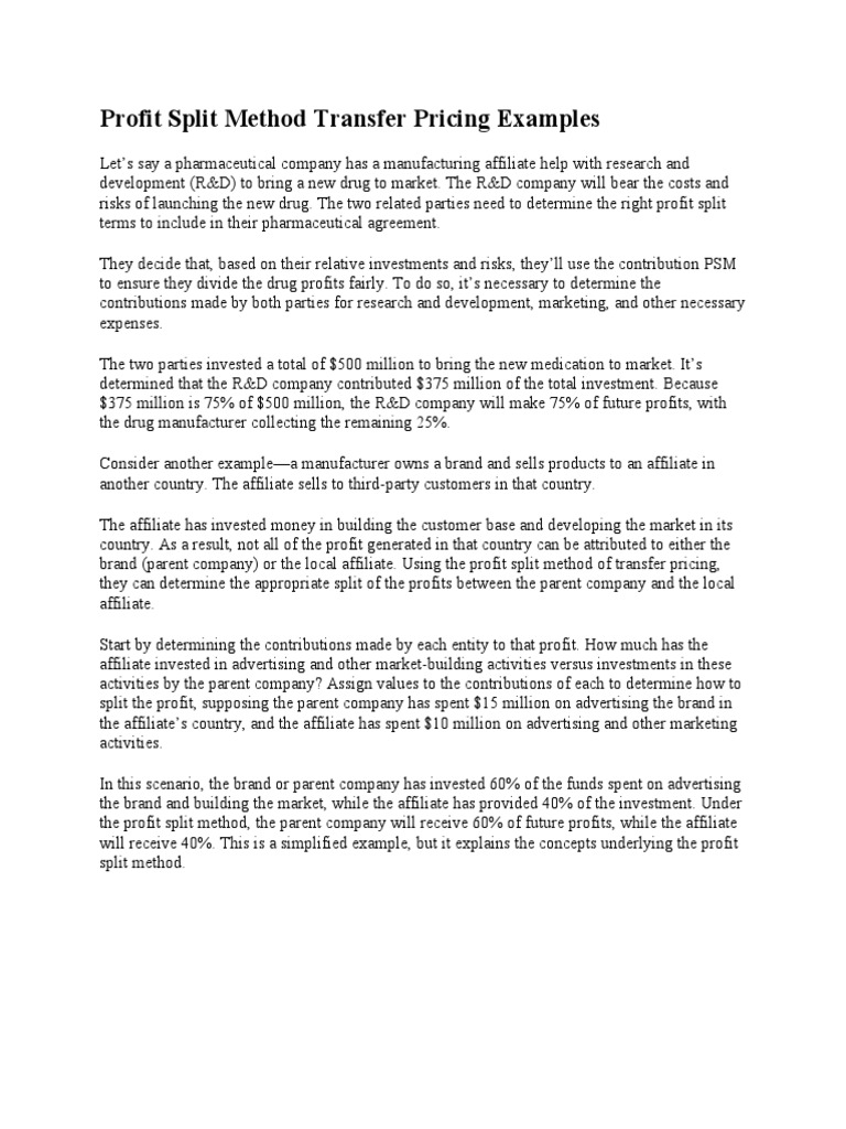 Profit Split Method Transfer Pricing Examples | PDF