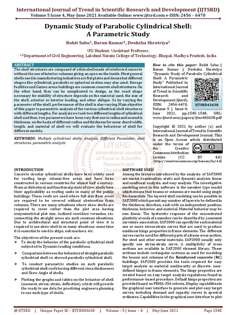 Dynamic Study of Parabolic Cylindrical Shell A Parametric Study | PDF ...