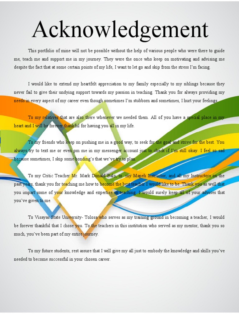 Heartfelt Acknowledgements in Teaching Portfolio | PDF | Career ...