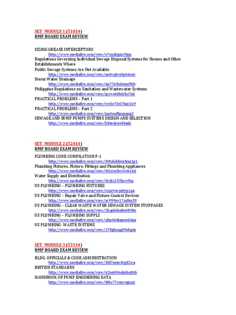 RMP Board Exam Review Modules | PDF | Sewage | Plumbing