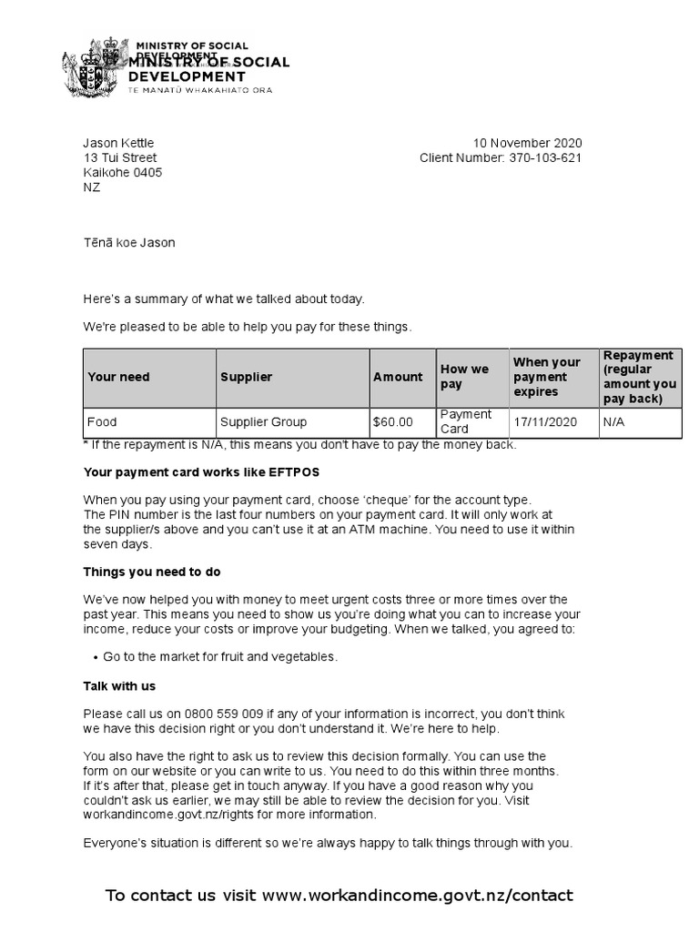 Work and Income Contact Information | PDF