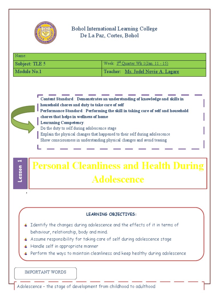 Personal Cleanliness and Health During Adolescence Bohol International