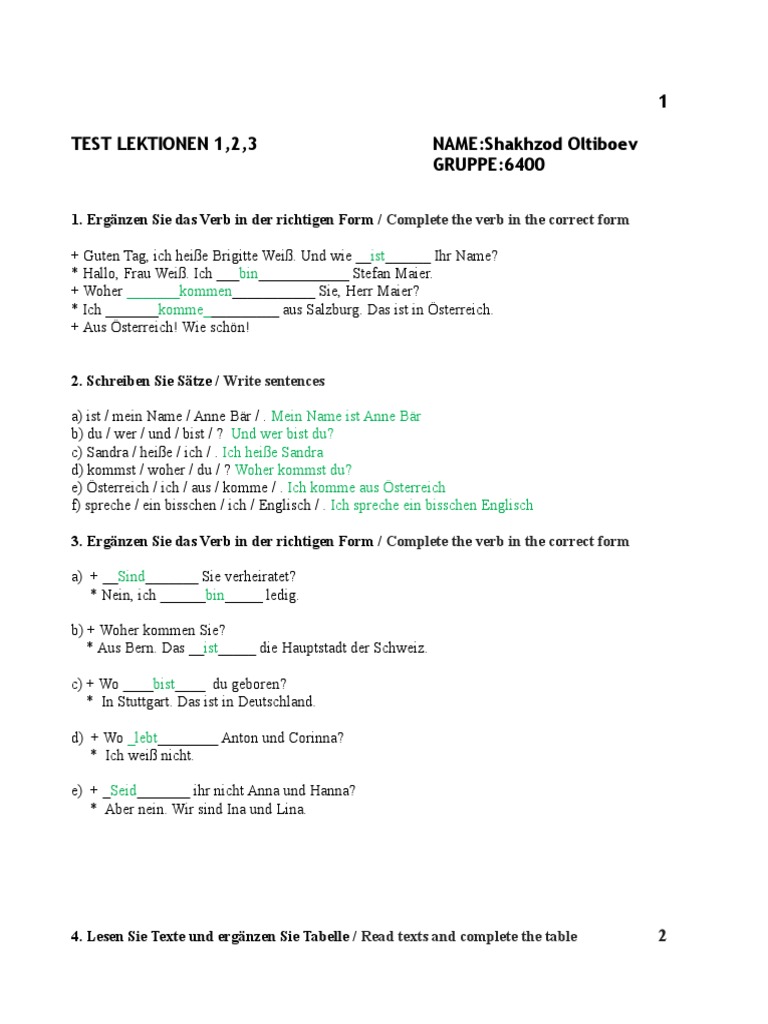 DEUTSCH TEST 1. Sem. Shakhzod Oltiboev | PDF