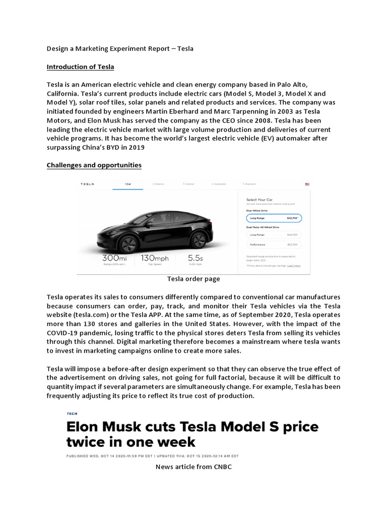 Marketing Experiment Design for Tesla | PDF | Electric Vehicle ...
