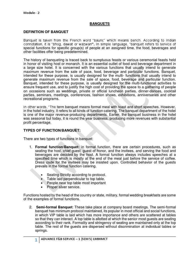 Banquets Definition of Banquet PDF Waiting Staff Menu