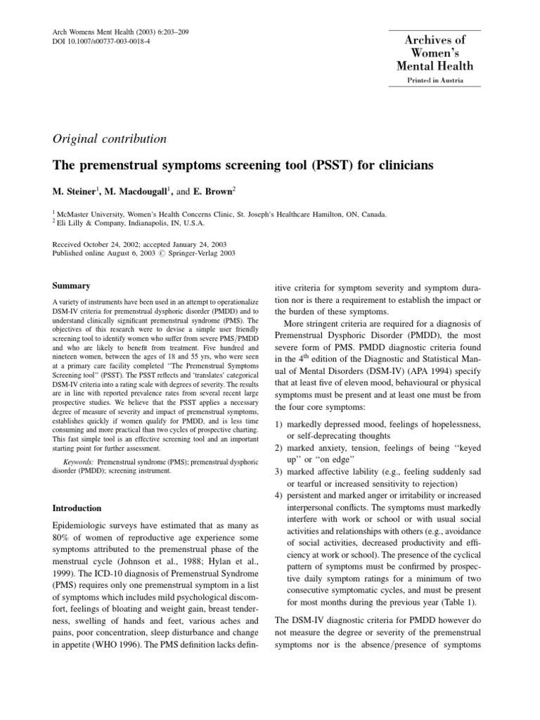 The Premenstrual Symptoms Screening Tool (PSST) For Clinicians | PDF ...
