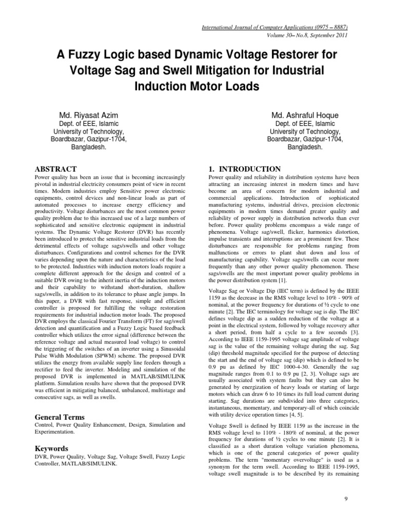 Fuzzy Logic DVR for Voltage Sag Mitigation | PDF | Power Inverter ...