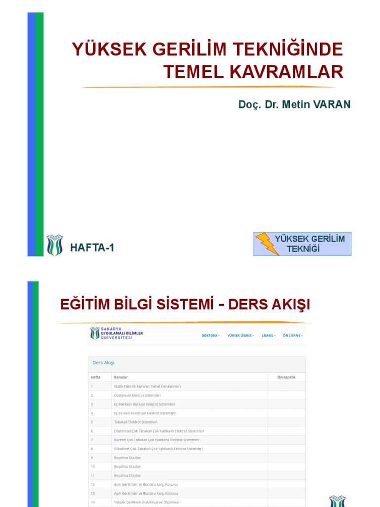 Yüksek Gerilim Temel Kavramlar Hafta 1 | PDF