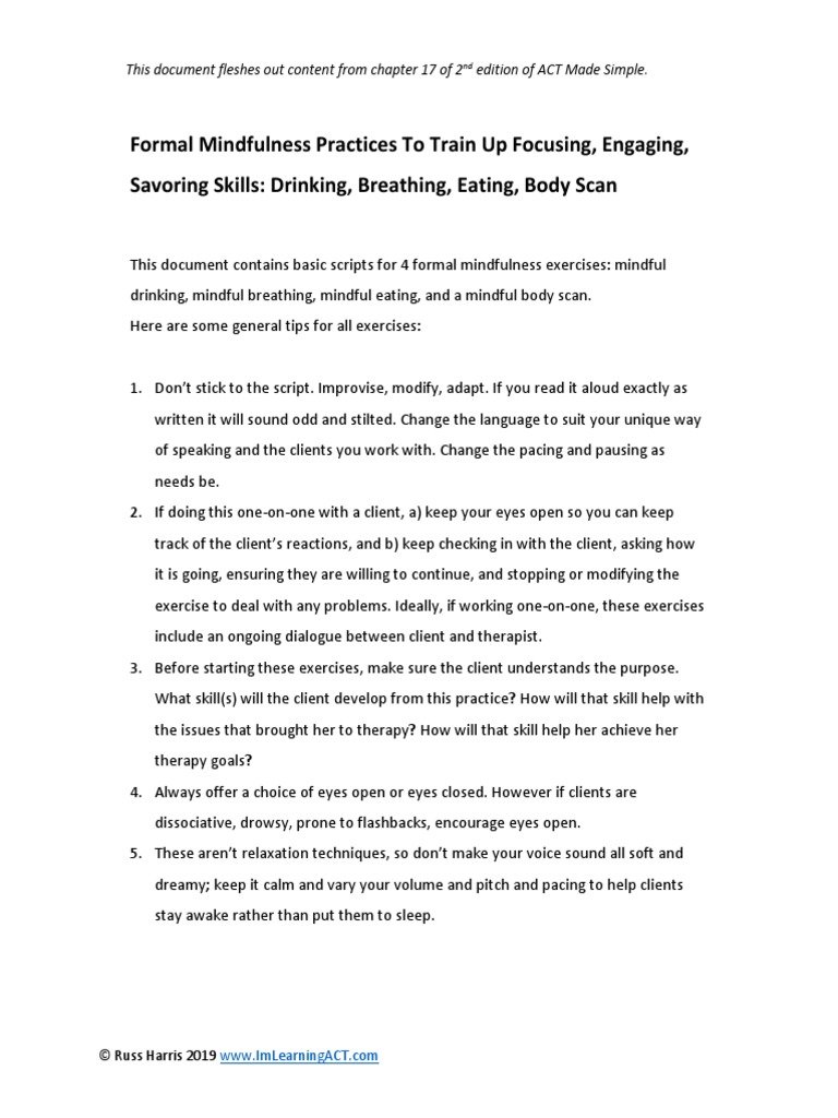 Mindfulness Scripts Drinking, Eating, Breathing, and Body Scan Russ