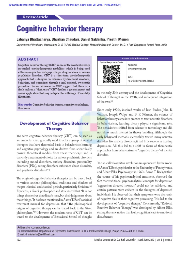 Advances in Cognitive Behavioral Therapy | PDF | Cognitive Behavioral ...