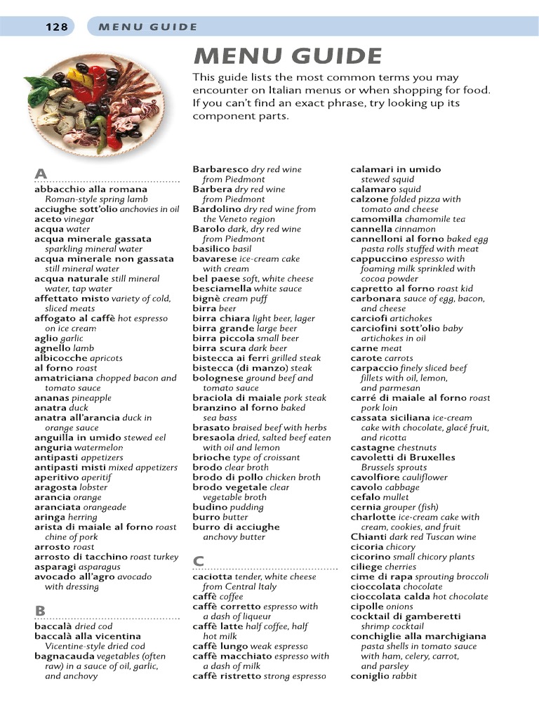 Italian Menu Terminology Guide | PDF | Pasta | Tomato Sauce