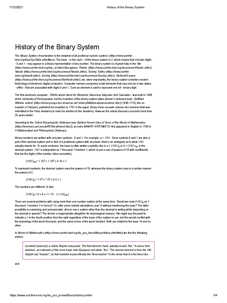 History of The Binary System | PDF | Numbers | Decimal