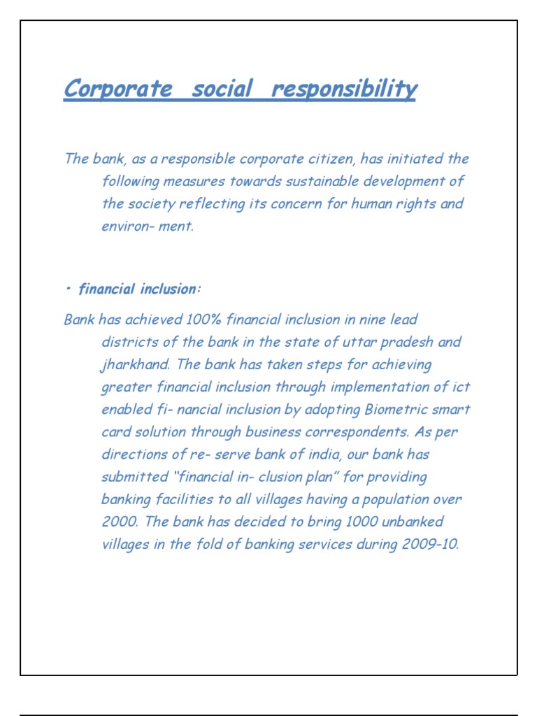 Corporate Social Responsibility Initiatives | PDF | Financial Inclusion ...