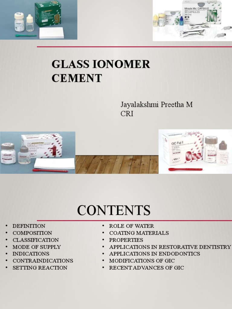 Glass Ionomer Cement Dept o Endodontics PDF Materials Dentistry