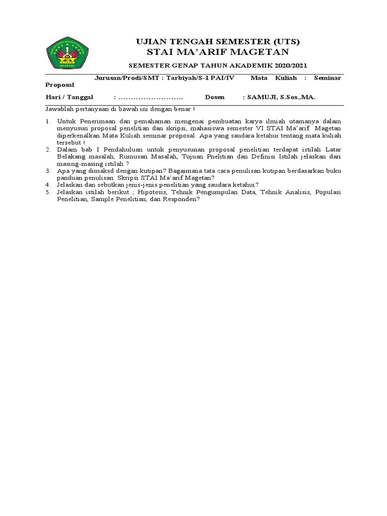 UTS Seminar Proposal Mahasiswa PAI | PDF