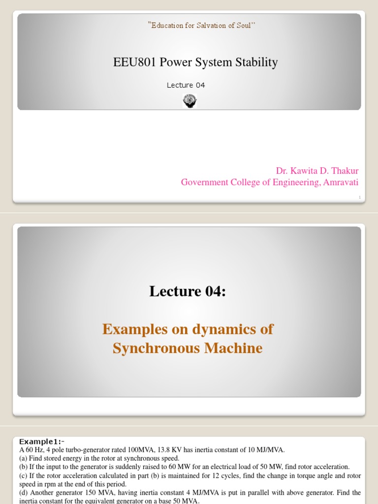 Synchronous Machine Dynamics Examples | PDF