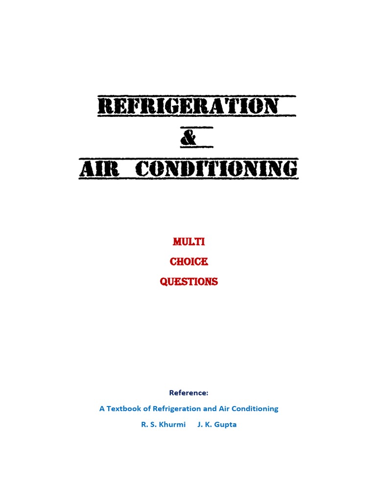 RAC MCQ Set 2 PDF Air Conditioning Refrigeration