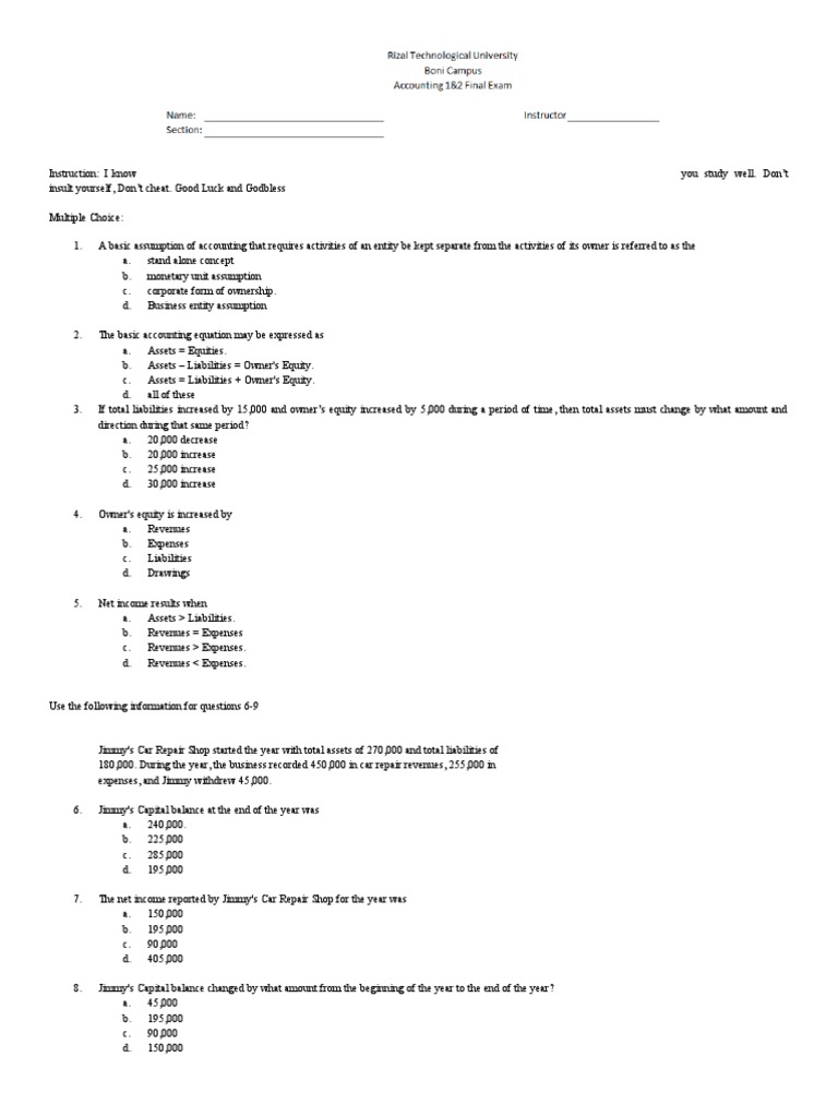 Final Exam - Template | PDF | Debits And Credits | Corporate Jargon
