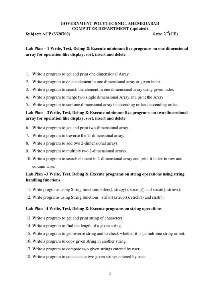 ACP Lab Plans for Computer Programming | PDF | Array Data Structure ...