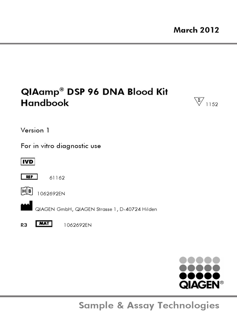 Qiaamp DSP 96 Dna Blood Kit Handbook: Sample & Assay Technologies | PDF ...