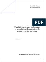 Comité de Bâle « L'Audit Interne Dans Les Banques Et Les Relations Des Autorités de Tutelle Avec Les Auditeurs » (Août 2001)