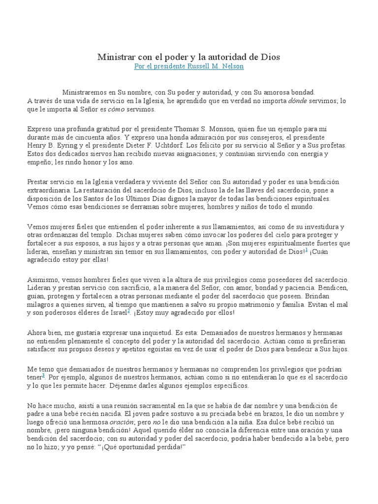 Ministrar Con El Poder y La Autoridad de Dios 27 Mayo 2018 | PDF ...