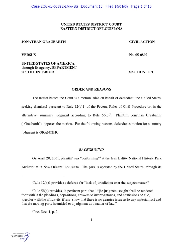 United States District Court Eastern District of Louisiana Background