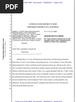 Levitt v. Yelp 12(b)(6) dismissal