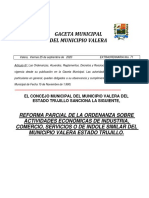 Reforma parcial de ordenanza sobre actividades económicas en Valera