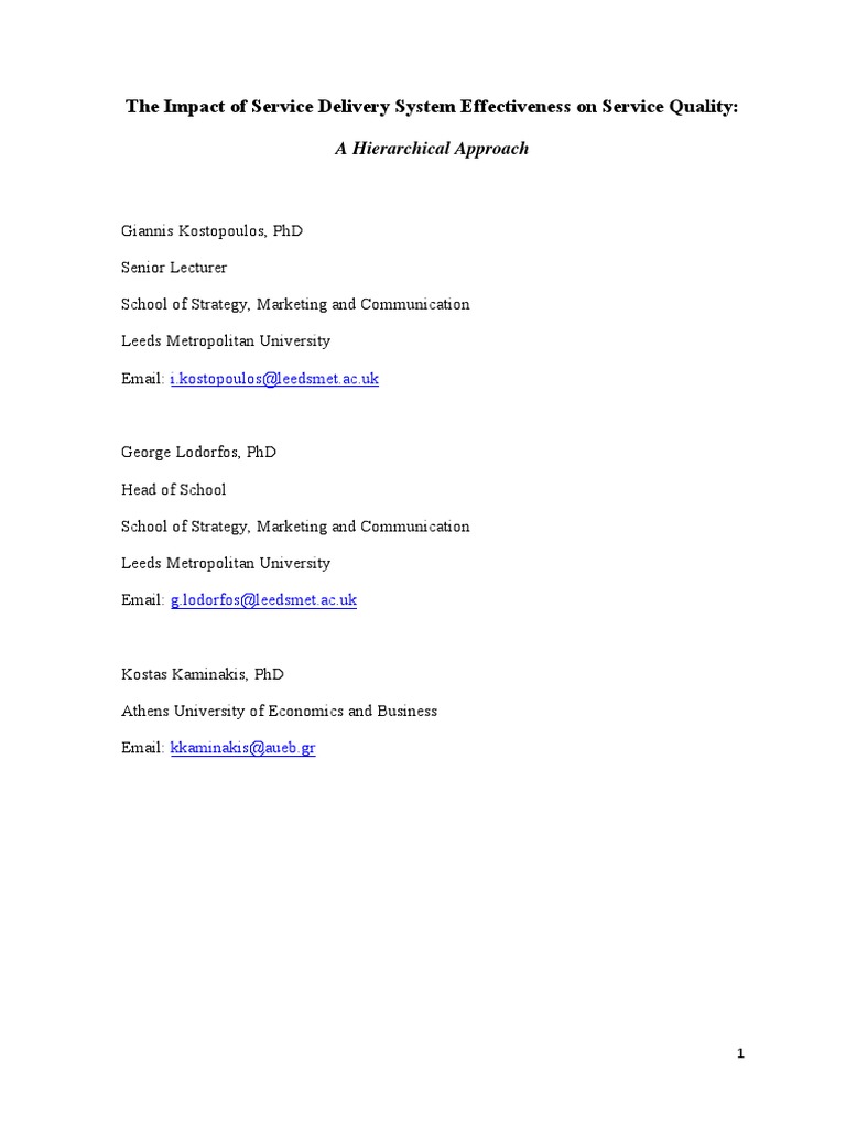 The Impact of Service Delivery System Effectiveness On Service Quality