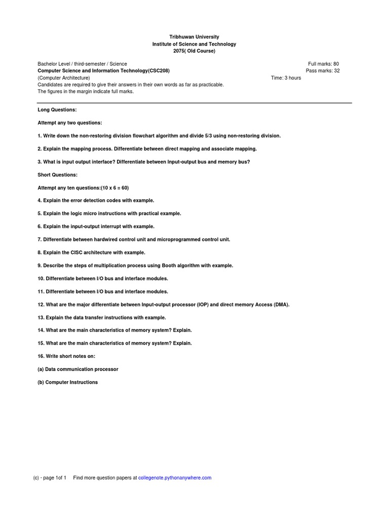 Computer Architecture Exam Questions | PDF | Teaching Methods ...