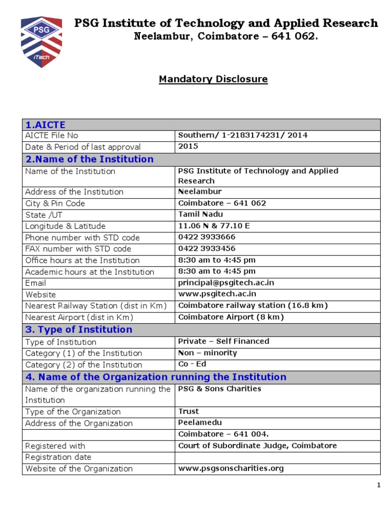 PSG ITech Mandatory - Disclosure | PDF | Doctor Of Philosophy ...