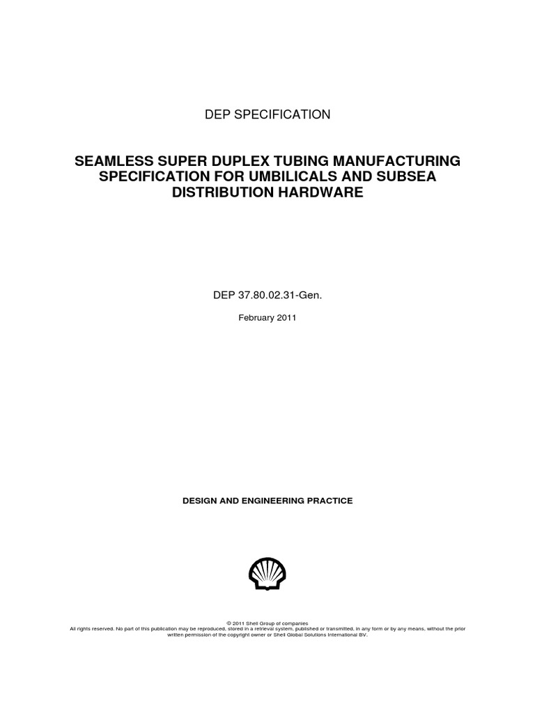 Seamless Super Duplex Tubing Manufacturing Specification For Umbilicals ...