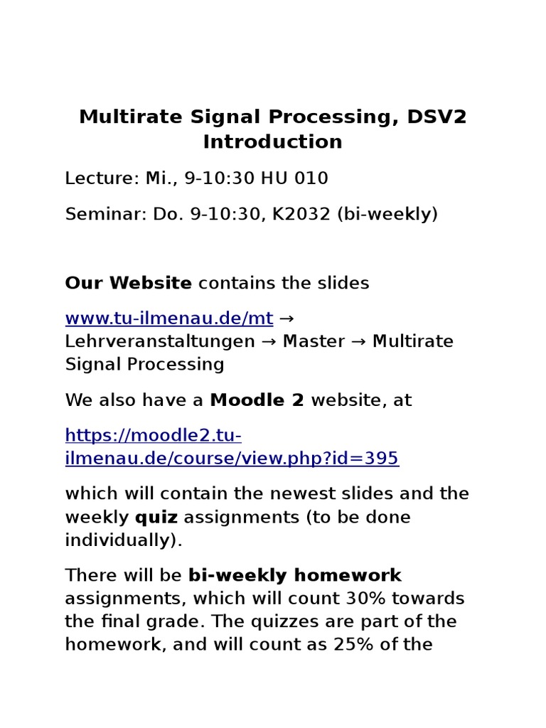 Introduction to the Multirate Signal Processing Course Overview of
