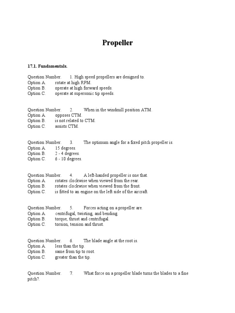 Propeller Question Bank PDF Propeller Aerospace Engineering