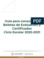 Guía para Consulta de Boletas de Evaluación y Certificados Ciclo Escolar 2020-2021